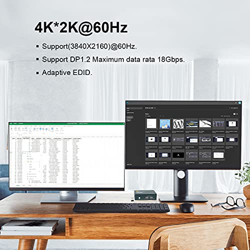 KVM Switch DisplayPort Dual Monitor USB 2 Puertos 4K@60Hz, USB2.0, KVM Switch 2 Monitors 2 Computers, HDCP2.2, HDMI2.0, Interruptor de Botón,Ultra HD, Con Cables