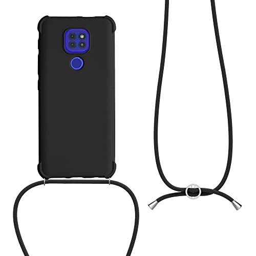 kwmobile Carcasa Colgante Compatible con Motorola Moto G9 Play/Moto E7 Plus - Funda con Cuerda de TPU Mate en Negro