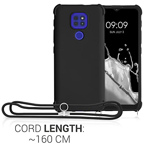 kwmobile Carcasa Colgante Compatible con Motorola Moto G9 Play/Moto E7 Plus - Funda con Cuerda de TPU Mate en Negro