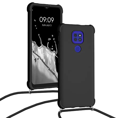 kwmobile Carcasa Colgante Compatible con Motorola Moto G9 Play/Moto E7 Plus - Funda con Cuerda de TPU Mate en Negro