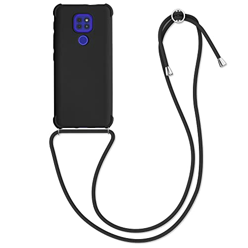 kwmobile Carcasa Colgante Compatible con Motorola Moto G9 Play/Moto E7 Plus - Funda con Cuerda de TPU Mate en Negro
