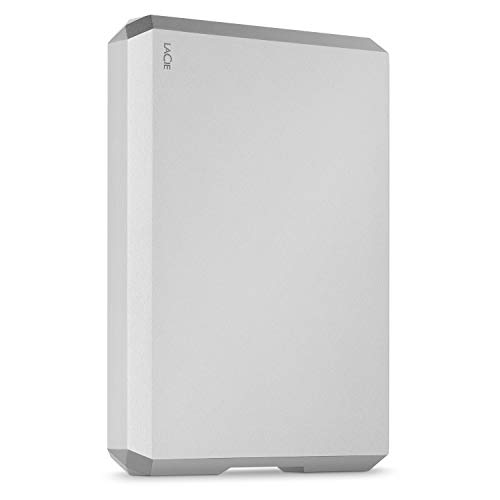 LaCie Mobile Drive, 4 TB, Disco duro externo HDD portátil, USB-C, USB 3.0, Thunderbolt 3, para Mac y PC, suscripción de 1 mes a Adobe CC, 2 años servicios Rescue, Moon Silver (STHG4000400)