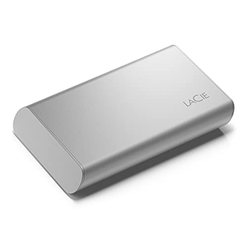 LaCie Portable SSD, 1 TB, Unidad de estado sólido externa, USB-C, USB 3.2 gen 2, con velocidades de hasta 1.050 MB/s, color plateado lunar para PC, Mac y iPad, con servicios Rescue (STKS1000400)