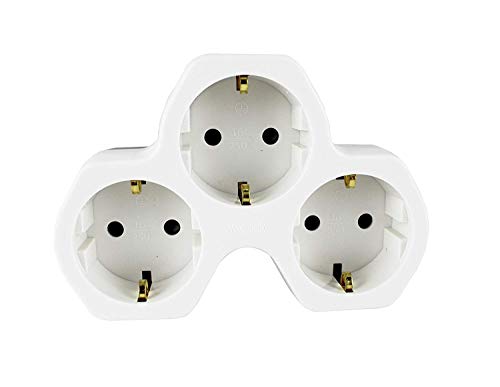 Ladrón De 2 Enchufes Europa -Adaptador Con 2 Tomas Múltiple Con Protección Para Niños(Blanco). (3 tomas)