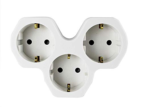 Ladrón De 2 Enchufes Europa -Adaptador Con 2 Tomas Múltiple Con Protección Para Niños(Blanco). (3 tomas)