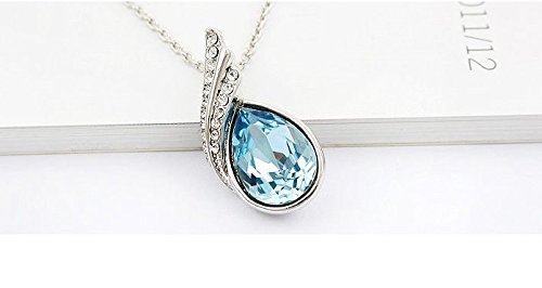 Lágrimas Crystals from Swarovski Azul Aguamarina simulada Juego de joyas Collar Pendientes Pulsera 18k Chapado en oro blanco