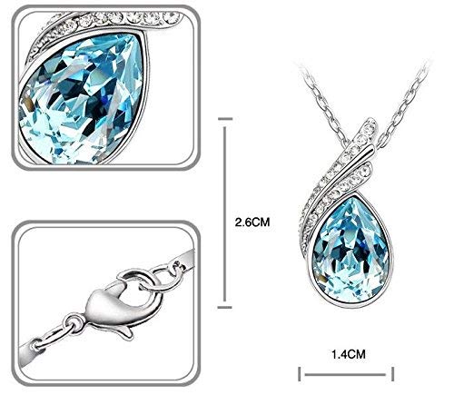 Lágrimas Crystals from Swarovski Azul Aguamarina simulada Juego de joyas Collar Pendientes Pulsera 18k Chapado en oro blanco