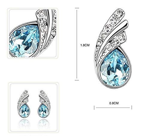 Lágrimas Crystals from Swarovski Azul Aguamarina simulada Juego de joyas Collar Pendientes Pulsera 18k Chapado en oro blanco