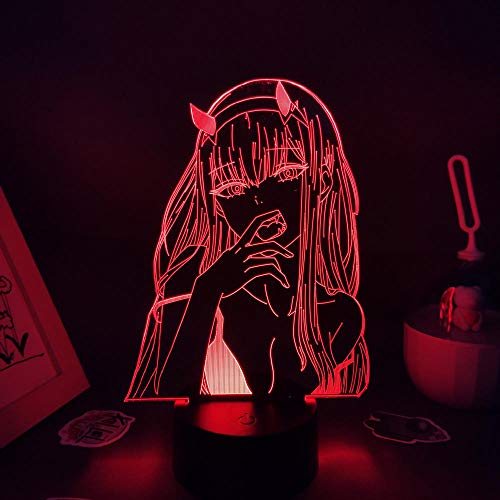 Lámpara 3D LED de noche Anime Zero Two 02 3D para niños, decoración de dormitorio DARLING In The FRANXX LED, luz nocturna, Navidad, cumpleaños, regalo, manga, lámpara de mesa, 7 colores tocando