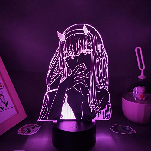 Lámpara 3D LED de noche Anime Zero Two 02 3D para niños, decoración de dormitorio DARLING In The FRANXX LED, luz nocturna, Navidad, cumpleaños, regalo, manga, lámpara de mesa, 7 colores tocando