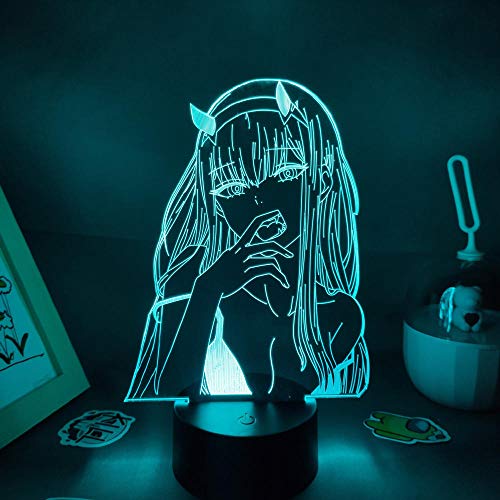 Lámpara 3D LED de noche Anime Zero Two 02 3D para niños, decoración de dormitorio DARLING In The FRANXX LED, luz nocturna, Navidad, cumpleaños, regalo, manga, lámpara de mesa, 7 colores tocando