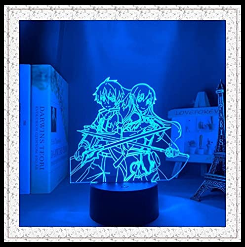 Lámpara de ilusión Led 3D luz nocturna Usb Anime Sword Art Online Kirito Asuna cartel japonés decoración de dormitorio infantil-Remote Control