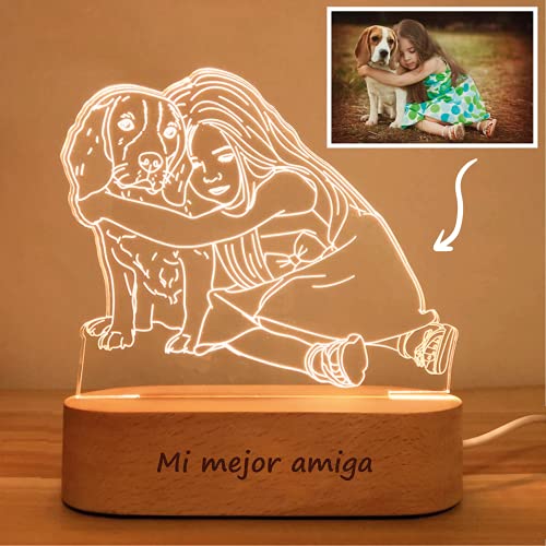 Lámpara de Mesa 3D Led personalizada Ilustrada con tu Foto y Nombre Transparent Gift. Hecha en metacrilato con luz nocturna ajustable. El regalo original de parejas novios boda y mejores amigos