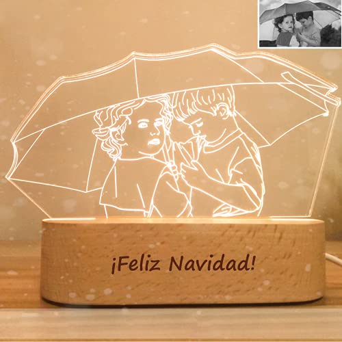 Lámpara de Mesa 3D Led personalizada Ilustrada con tu Foto y Nombre Transparent Gift. Hecha en metacrilato con luz nocturna ajustable. El regalo original de parejas novios boda y mejores amigos
