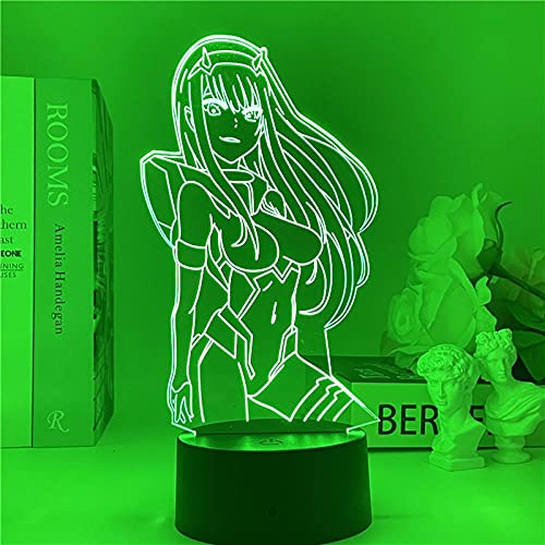 Lámpara de noche 3D de anime Zero Two 02 para niños, decoración de dormitorio DARLING In The FRANXX 3D LED, luz nocturna, Navidad, cumpleaños, regalo, manga, lámpara de mesa, 7 colores tocando
