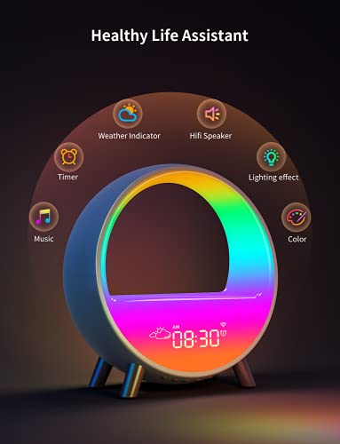 Lámpara de Noche Inteligente Amouhom Reloj Despertador con Altavoz de Alta Fidelidad Bluetooth 5.0, Máquina de Sonido, Fnciona con Alexa y Google Assistant