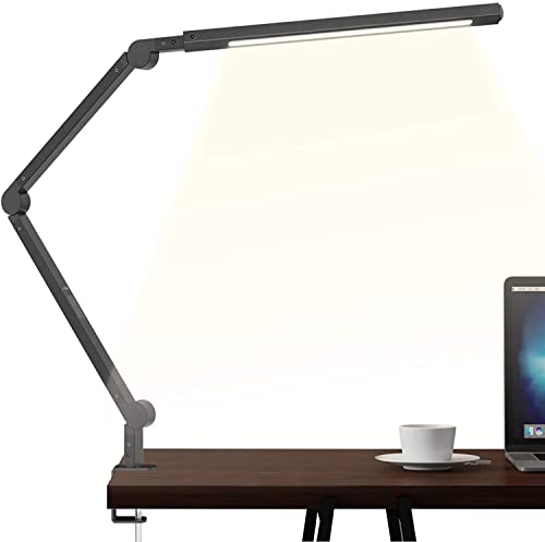 Lámpara Escritorio, Wellwerks 9W Flexo LED Escritorio Abrazadera Brazo Luz Regulable con 6 Modos de Color + 6 Niveles de Brillo，Lampara de mesa para Estudio Lectura