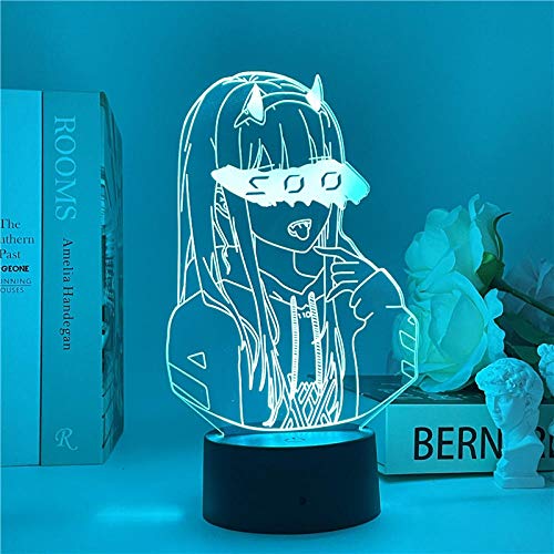 Lámpara nocturna 3D de anime Zero Two 02 para niños, decoración de dormitorio DARLING In The FRANXX 3D LED, luz nocturna, Navidad, cumpleaños, regalo, manga, lámpara de mesa, 7 colores tocando