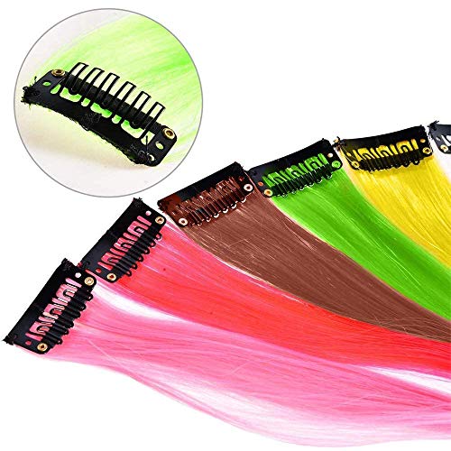 LANSE extensiones de pelo de colores en el clip 24 PC / paquete de 24 colores del arco iris 21inch sintético pelo largo recta seleccionada para mujeres niñas niños regalos (Colorido)
