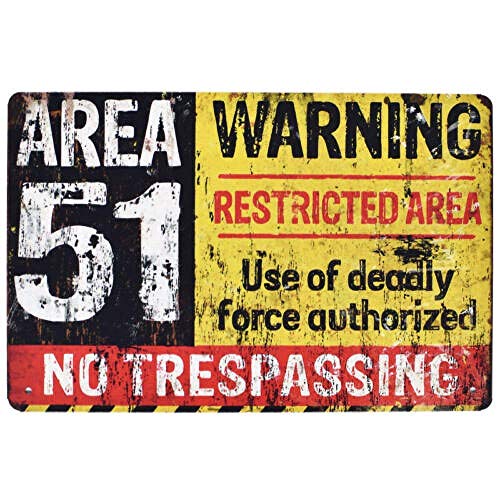 LAUGH WELL Area 51 Cartel de Chapa metálica Cartel de Arte Pintado de Metal Retro Decoración Placa Placa de Advertencia Bar Café Fiesta de Garaje Sala de Juegos Decoración del hogar