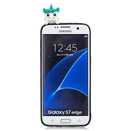 LAXIN Galaxy S7 edge Cartoon Case, Samsung S7 edge Black Unicorn Case Floral Slim Anti-Scratch Shockproof Cover Glossy Finish Flexible Ultra-thin 3D TPU Bumper Soft Case for Samsung Galaxy S7 edge