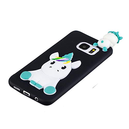 LAXIN Galaxy S7 edge Cartoon Case, Samsung S7 edge Black Unicorn Case Floral Slim Anti-Scratch Shockproof Cover Glossy Finish Flexible Ultra-thin 3D TPU Bumper Soft Case for Samsung Galaxy S7 edge