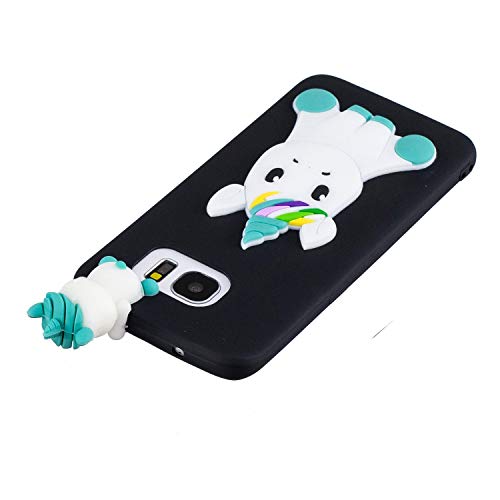 LAXIN Galaxy S7 edge Cartoon Case, Samsung S7 edge Black Unicorn Case Floral Slim Anti-Scratch Shockproof Cover Glossy Finish Flexible Ultra-thin 3D TPU Bumper Soft Case for Samsung Galaxy S7 edge