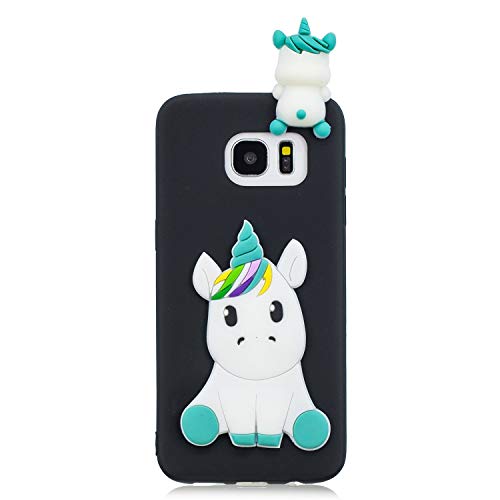 LAXIN Galaxy S7 edge Cartoon Case, Samsung S7 edge Black Unicorn Case Floral Slim Anti-Scratch Shockproof Cover Glossy Finish Flexible Ultra-thin 3D TPU Bumper Soft Case for Samsung Galaxy S7 edge