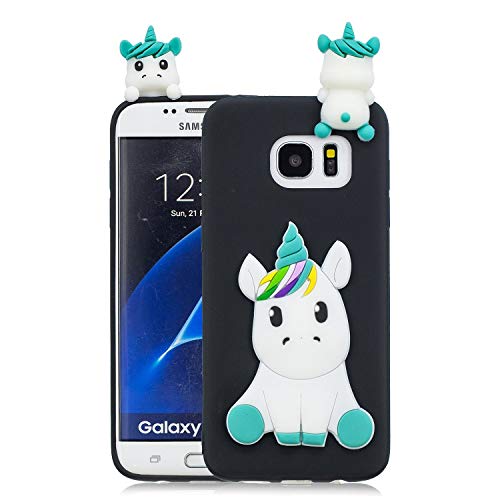 LAXIN Galaxy S7 edge Cartoon Case, Samsung S7 edge Black Unicorn Case Floral Slim Anti-Scratch Shockproof Cover Glossy Finish Flexible Ultra-thin 3D TPU Bumper Soft Case for Samsung Galaxy S7 edge