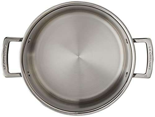 Le Creuset 3-Ply Olla con tapa, diametro 24 cm, Acero inoxidable, Volumen 6 L, Para todo tipo de fuentes de calor incluso inducción, Metálico