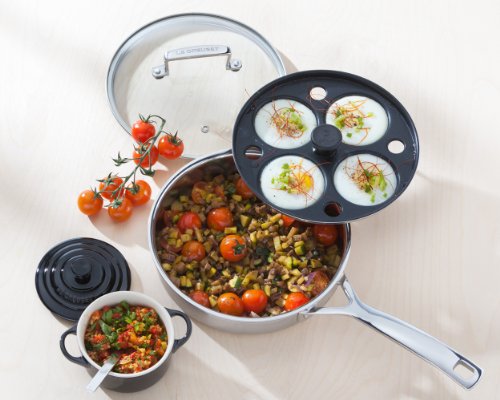 Le Creuset Sartén antiadherente con accesorio para escalfar, 20 x 5 cm, Acero inoxidable 3-Ply