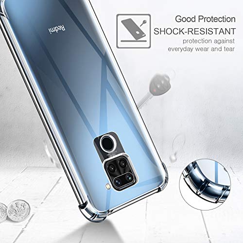 LeathLux Funda Compatible con Xiaomi Redmi Note 9, 2 Pack Cristal Templado Protector de Pantalla, Ultra Fina Silicona Transparente TPU Funda y Protector Compatible con Xiaomi Redmi Note 9