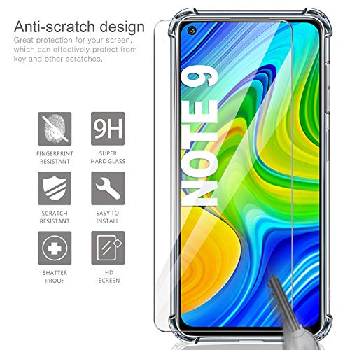 LeathLux Funda Compatible con Xiaomi Redmi Note 9, 2 Pack Cristal Templado Protector de Pantalla, Ultra Fina Silicona Transparente TPU Funda y Protector Compatible con Xiaomi Redmi Note 9