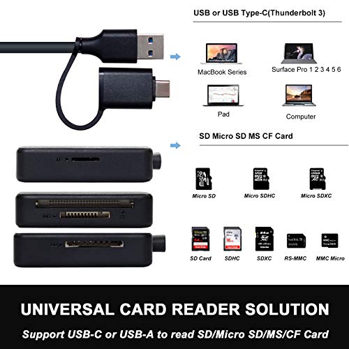 Lector de tarjetas SD/Micro SD/MS/CF 4 en 1, adaptador de lector de tarjetas BENFEI Compact USB-C/USB 3.0 a SD/Micro SD/MS/CF