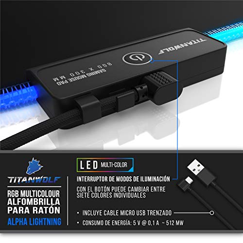 LED Alfombrilla para ratón XXL Gaming Mouse Pad 800x300 mm RGB Multicolor 7 Colores y 4 Modos de Efectos - Mejora la precisión y la Velocidad - Superficie Inferior de Goma - Negro