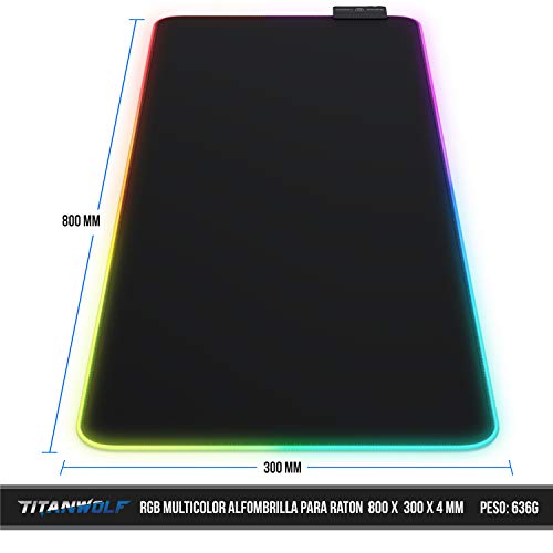 LED Alfombrilla para ratón XXL Gaming Mouse Pad 800x300 mm RGB Multicolor 7 Colores y 4 Modos de Efectos - Mejora la precisión y la Velocidad - Superficie Inferior de Goma - Negro