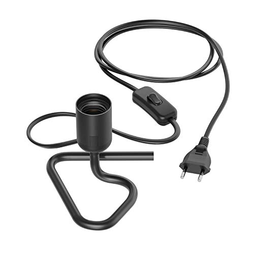 ledscom.de Lámpara de mesa TRIN con enchufe E27 Base triangular negra con enchufe e interruptor, 2 piezas.