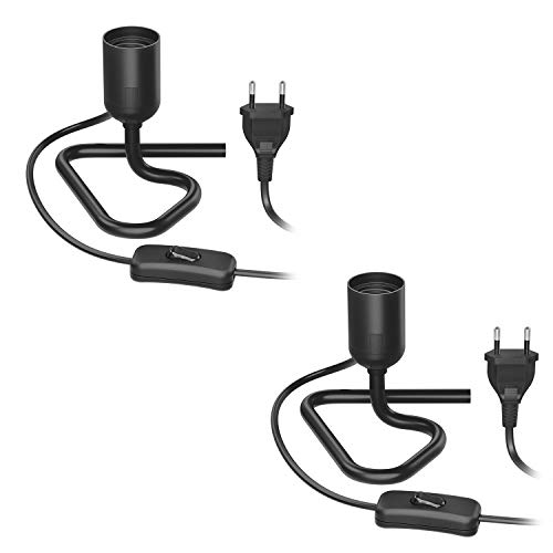 ledscom.de Lámpara de mesa TRIN con enchufe E27 Base triangular negra con enchufe e interruptor, 2 piezas.