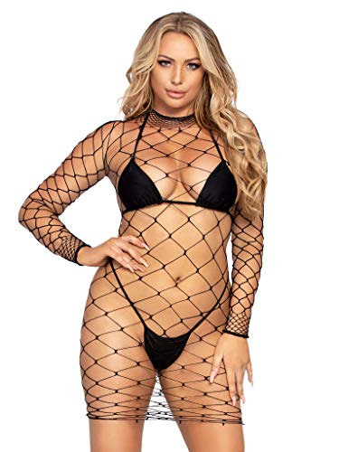 Leg Avenue Fence Net Negligee, Negro, Talla única para Mujer