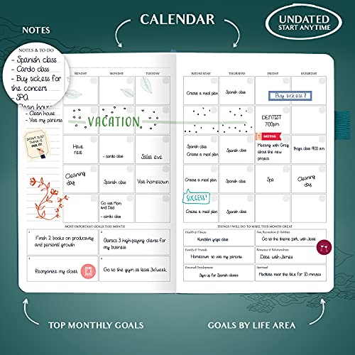 Legend Planner - Planificador de vida semanal y mensual de lujo para alcanzar tus metas y vivir más feliz en 2019. Organizador, cuaderno de productividad - A5, Sin fecha (Viridián)