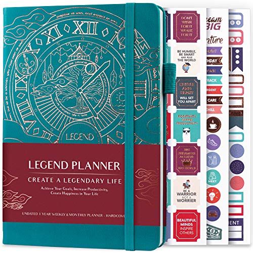 Legend Planner - Planificador de vida semanal y mensual de lujo para alcanzar tus metas y vivir más feliz en 2019. Organizador, cuaderno de productividad - A5, Sin fecha (Viridián)