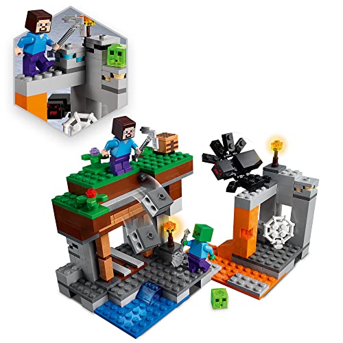LEGO 21166 Minecraft La Mina Abandonada, Set de Construcción de la Cueva de Zombies con Figuras de Steve, Slime y Araña