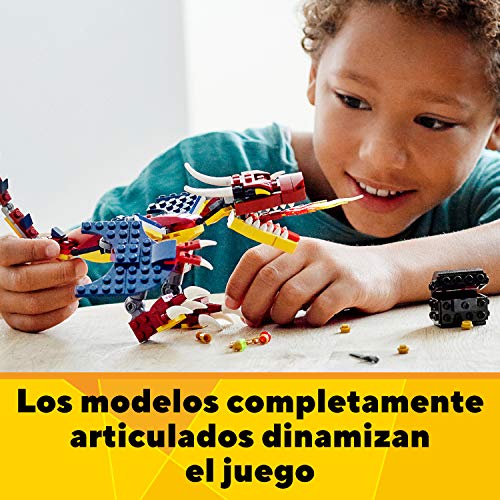 LEGO 31102 Creator 3en1 Dragón Llameante, Tigre y Escorpión, Set de Construcción de Figuras de Animales, Juguete para Niños