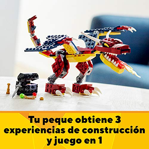 LEGO 31102 Creator 3en1 Dragón Llameante, Tigre y Escorpión, Set de Construcción de Figuras de Animales, Juguete para Niños