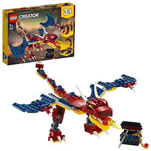 LEGO 31102 Creator 3en1 Dragón Llameante, Tigre y Escorpión, Set de Construcción de Figuras de Animales, Juguete para Niños