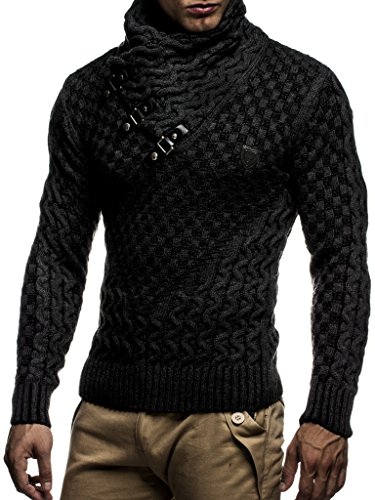 Leif Nelson Jersey de Punto Grueso Chal Collar de los Hombres de LN-5255 Antracita Negro Large