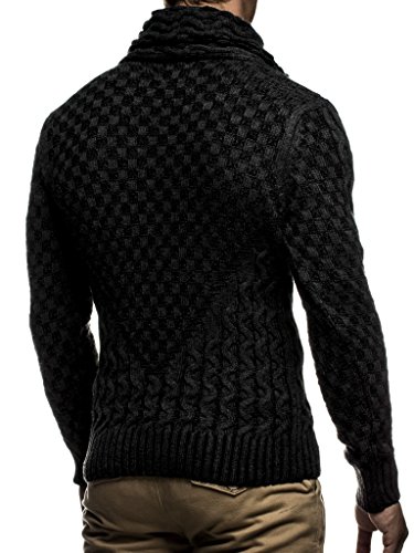 Leif Nelson Jersey de Punto Grueso Chal Collar de los Hombres de LN-5255 Antracita Negro Large
