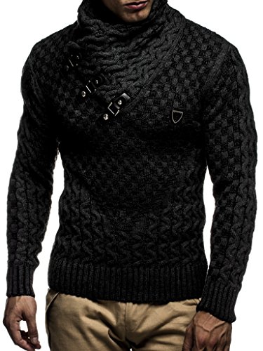 Leif Nelson Jersey de Punto Grueso Chal Collar de los Hombres de LN-5255 Antracita Negro Large