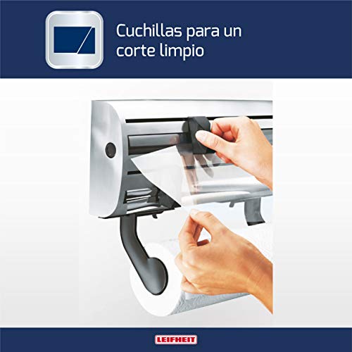 Leifheit Portarrollos de pared Parat Royal para 3 rollos, porta rollos para un corte limpio, portarrollos de cocina de acero inoxidable