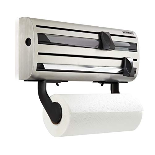 Leifheit Portarrollos de pared Parat Royal para 3 rollos, porta rollos para un corte limpio, portarrollos de cocina de acero inoxidable